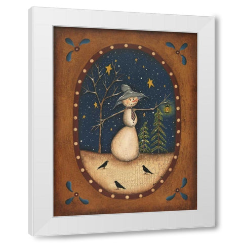 Snowman Lantern White Modern Wood Framed Art Print by Lewis, Kim