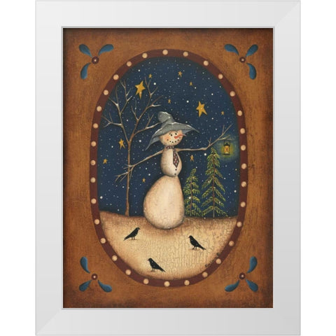 Snowman Lantern White Modern Wood Framed Art Print by Lewis, Kim
