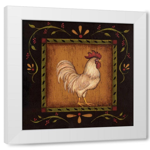 Square Rooster Right White Modern Wood Framed Art Print by Lewis, Kim
