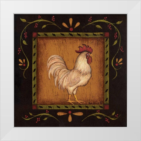 Square Rooster Right White Modern Wood Framed Art Print by Lewis, Kim