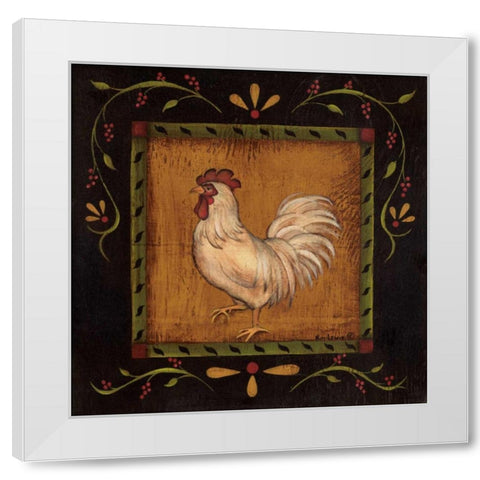 Square Rooster Left White Modern Wood Framed Art Print by Lewis, Kim