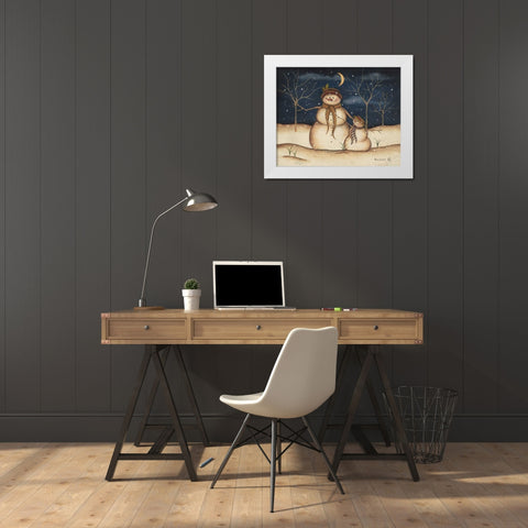 Three Snowmen White Modern Wood Framed Art Print by Lewis, Kim