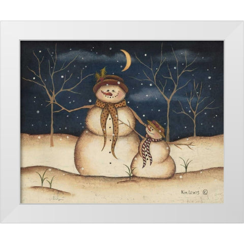 Three Snowmen White Modern Wood Framed Art Print by Lewis, Kim