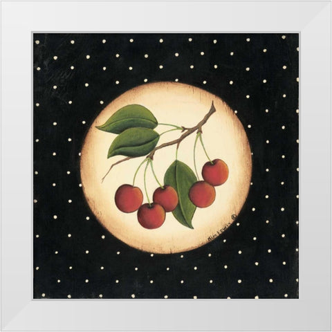 Five Cherries White Modern Wood Framed Art Print by Lewis, Kim