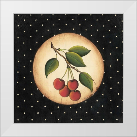 Four Cherries White Modern Wood Framed Art Print by Lewis, Kim