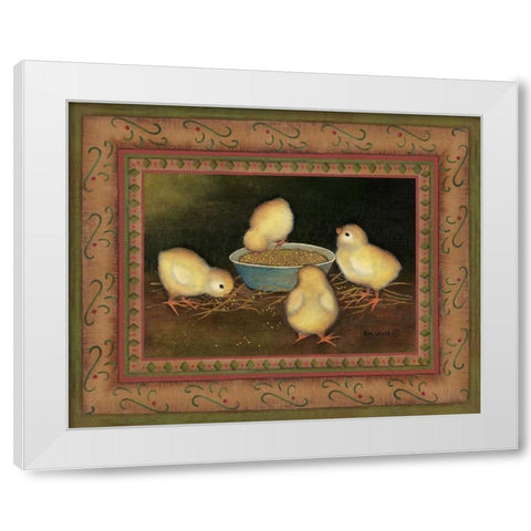 Chicks with Seed White Modern Wood Framed Art Print by Lewis, Kim