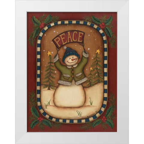 Peace Snowman White Modern Wood Framed Art Print by Lewis, Kim