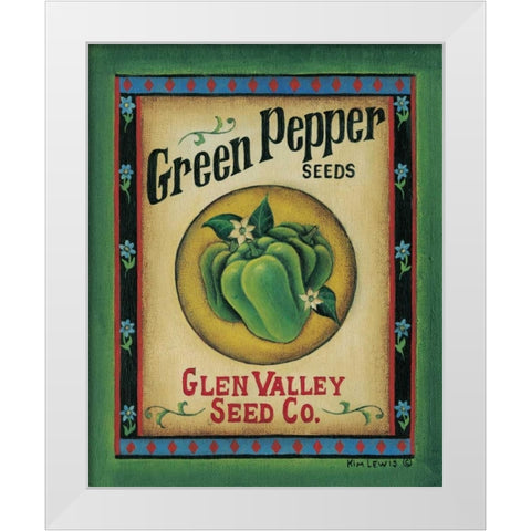 Green Pepper Seeds White Modern Wood Framed Art Print by Lewis, Kim