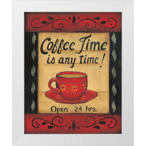 Coffee Time is Any Time White Modern Wood Framed Art Print by Lewis, Kim