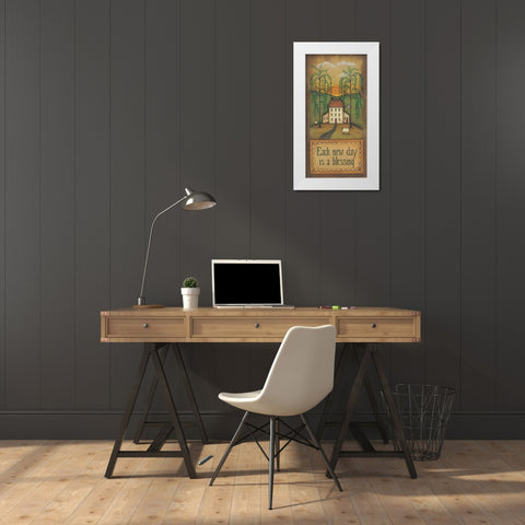 Each Day Is A New Blessing White Modern Wood Framed Art Print by Lewis, Kim