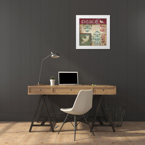 Peace Joy Love White Modern Wood Framed Art Print by Lewis, Kim