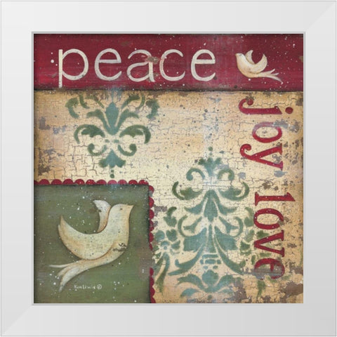 Peace Joy Love White Modern Wood Framed Art Print by Lewis, Kim