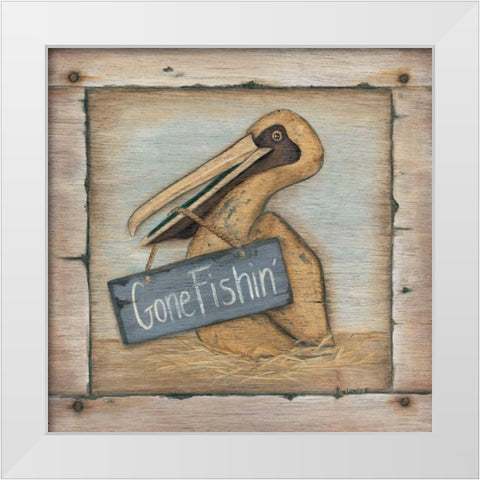 Gone Fishin White Modern Wood Framed Art Print by Lewis, Kim