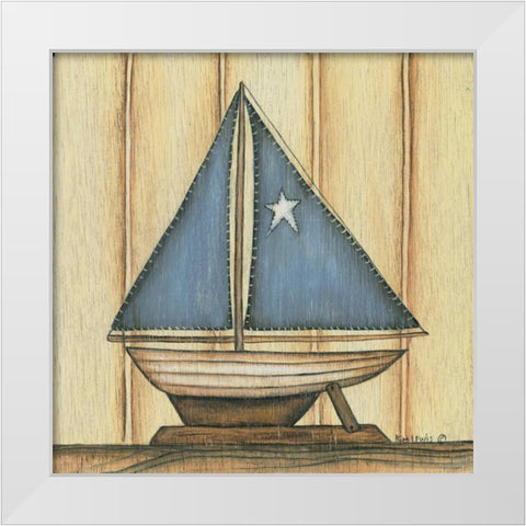 Sailboat with Star White Modern Wood Framed Art Print by Lewis, Kim