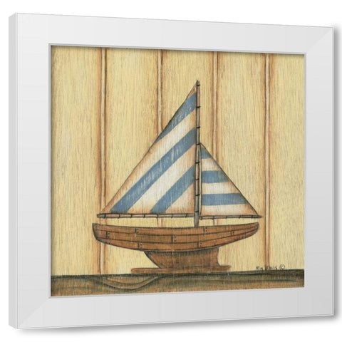 Blue Stripe Sailboat White Modern Wood Framed Art Print by Lewis, Kim