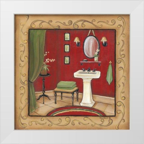 Red Bathroom Sink White Modern Wood Framed Art Print by Lewis, Kim