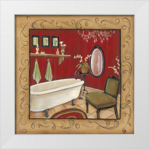 Red Bathroom Tub White Modern Wood Framed Art Print by Lewis, Kim