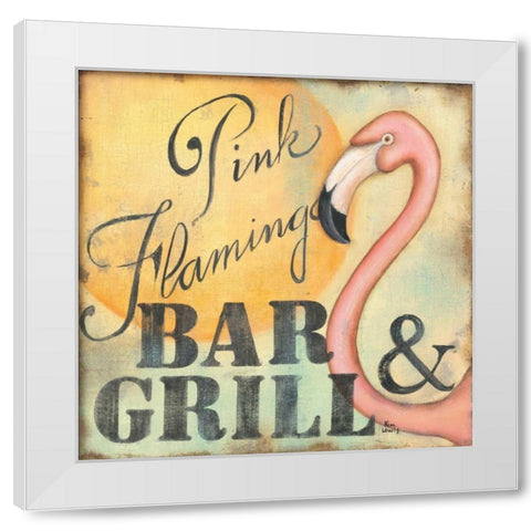 Pink Flamingo White Modern Wood Framed Art Print by Lewis, Kim