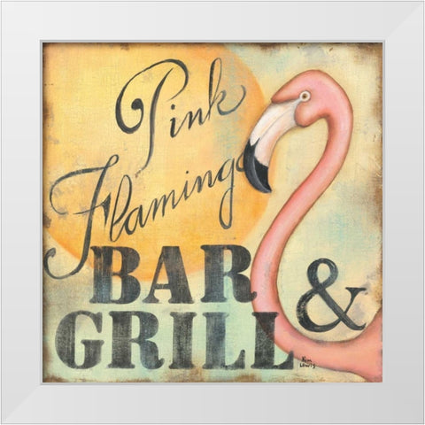 Pink Flamingo White Modern Wood Framed Art Print by Lewis, Kim