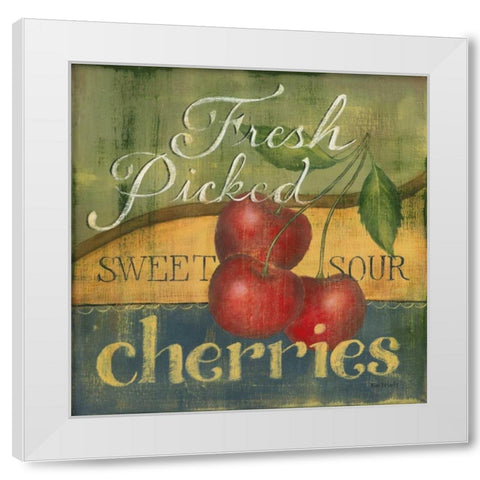 Cherries White Modern Wood Framed Art Print by Lewis, Kim