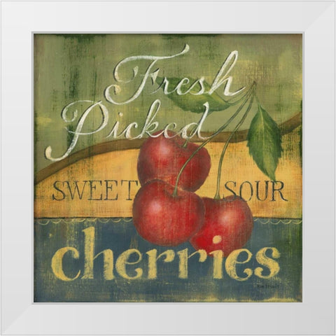 Cherries White Modern Wood Framed Art Print by Lewis, Kim