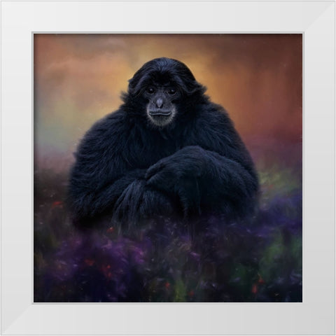 Flower Monkey White Modern Wood Framed Art Print by Parker, Kelley