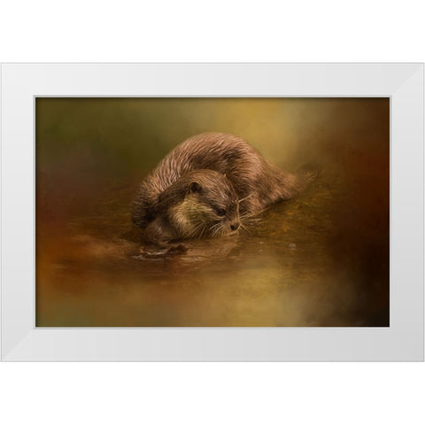 Otter Curiosity White Modern Wood Framed Art Print by Parker, Kelley