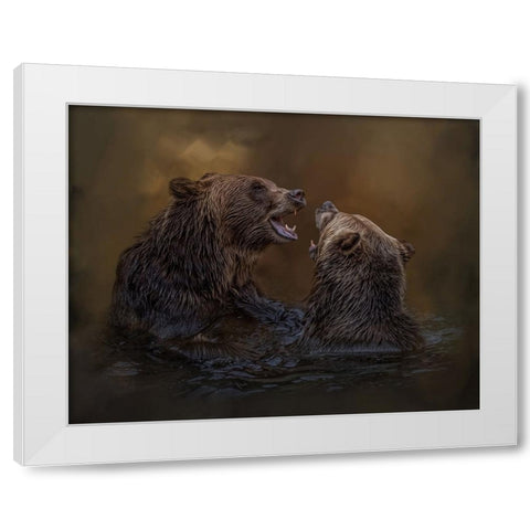 Grizzlies at Play White Modern Wood Framed Art Print by Parker, Kelley