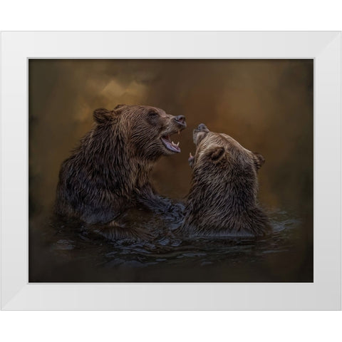 Grizzlies at Play White Modern Wood Framed Art Print by Parker, Kelley