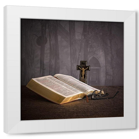 Bible Still Life White Modern Wood Framed Art Print by McFerrin, Larry