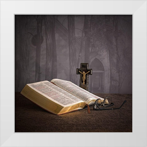 Bible Still Life White Modern Wood Framed Art Print by McFerrin, Larry