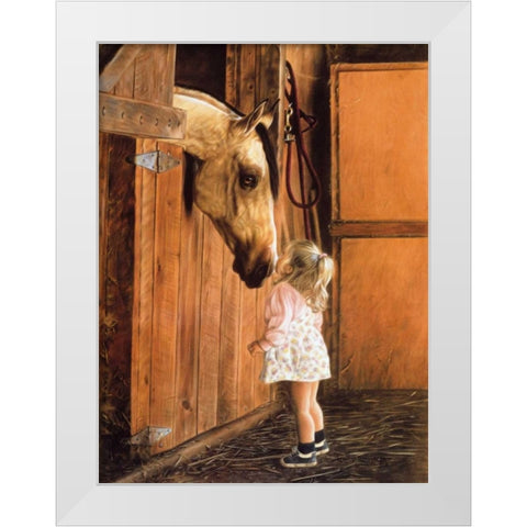 Little Visitor White Modern Wood Framed Art Print by Harrison, Lesley