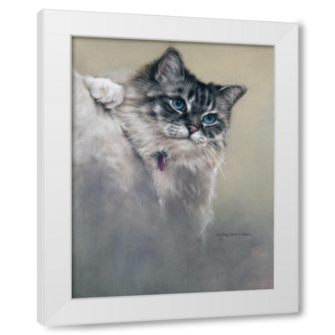 Sapphires and Whiskers White Modern Wood Framed Art Print by Harrison, Lesley