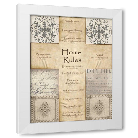 Home Rules Cross White Modern Wood Framed Art Print by Wolk, Lisa