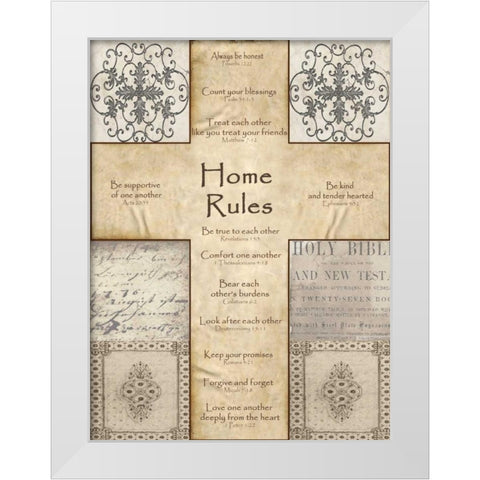 Home Rules Cross White Modern Wood Framed Art Print by Wolk, Lisa