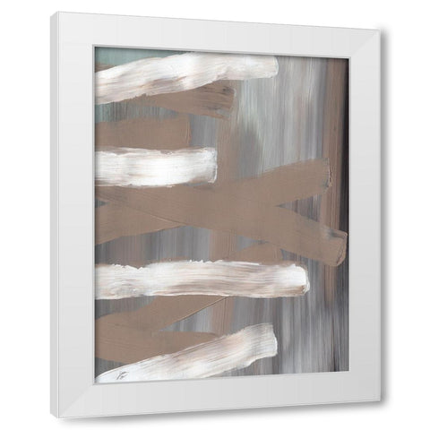 White and Tan Strokes White Modern Wood Framed Art Print by Lee, Judson