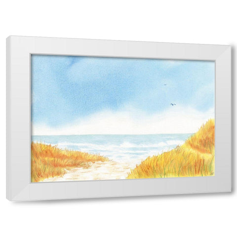Blue Birds Beach White Modern Wood Framed Art Print by Lee, Judson
