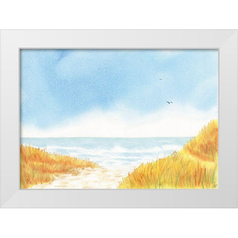 Blue Birds Beach White Modern Wood Framed Art Print by Lee, Judson