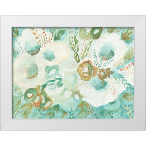 Loose Teal Floral White Modern Wood Framed Art Print by Lee, Judson