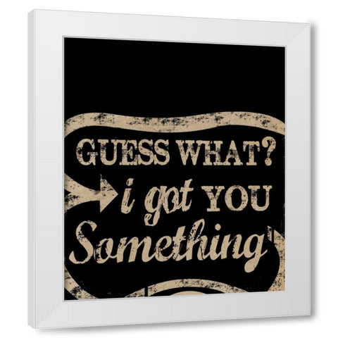 Guess What Gold White Modern Wood Framed Art Print by Longfellow Designs