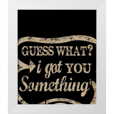 Guess What Gold White Modern Wood Framed Art Print by Longfellow Designs