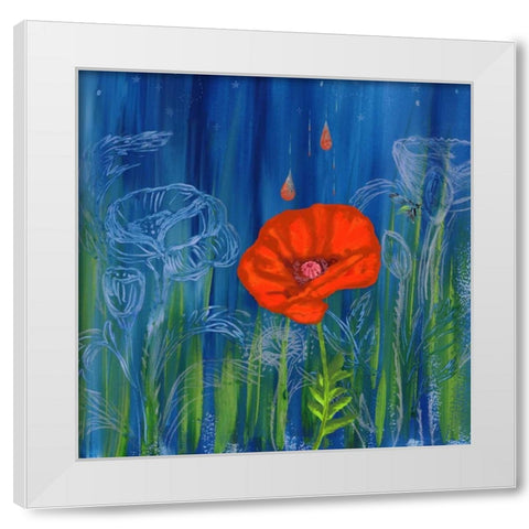 Poppy Night White Modern Wood Framed Art Print by Longfellow Designs