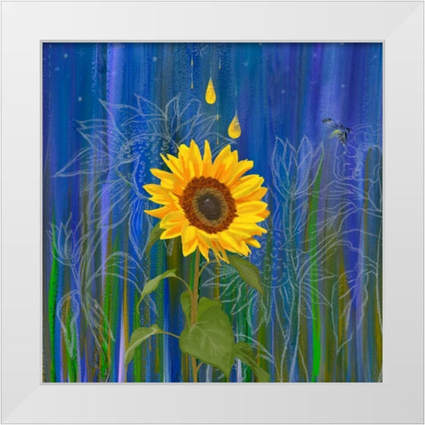 Sunflower White Modern Wood Framed Art Print by Longfellow Designs