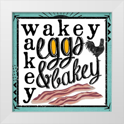 Wakey White Modern Wood Framed Art Print by Longfellow Designs