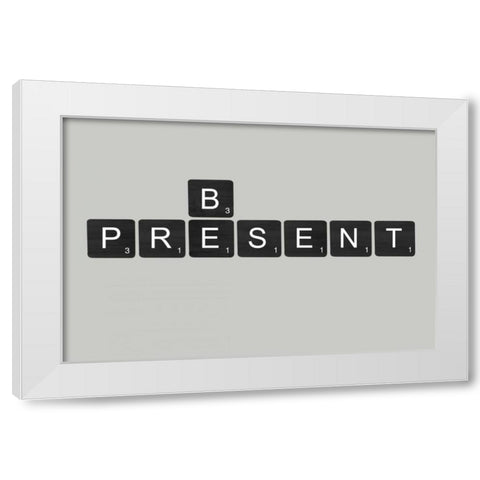 Be Present Black White Modern Wood Framed Art Print by Longfellow Designs