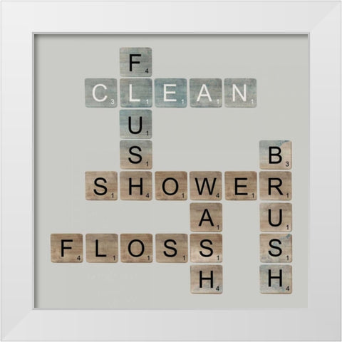 Bathroom Letters White Modern Wood Framed Art Print by Longfellow Designs