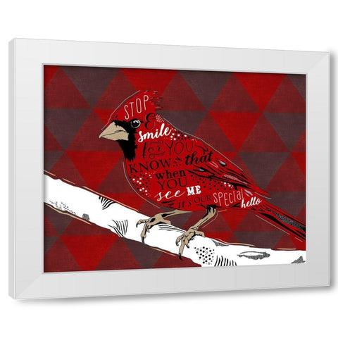 Cardinal Hello Red White Modern Wood Framed Art Print by Longfellow Designs