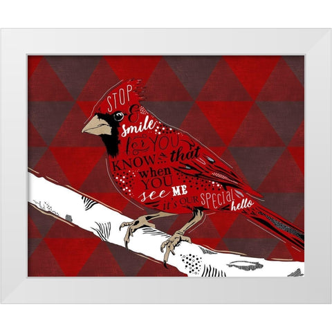 Cardinal Hello Red White Modern Wood Framed Art Print by Longfellow Designs