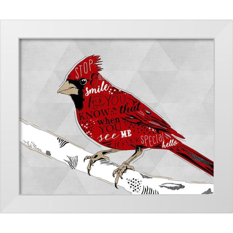 Cardinal Hello White White Modern Wood Framed Art Print by Longfellow Designs