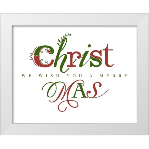 Red and Green Merry Christmas White Modern Wood Framed Art Print by Longfellow Designs